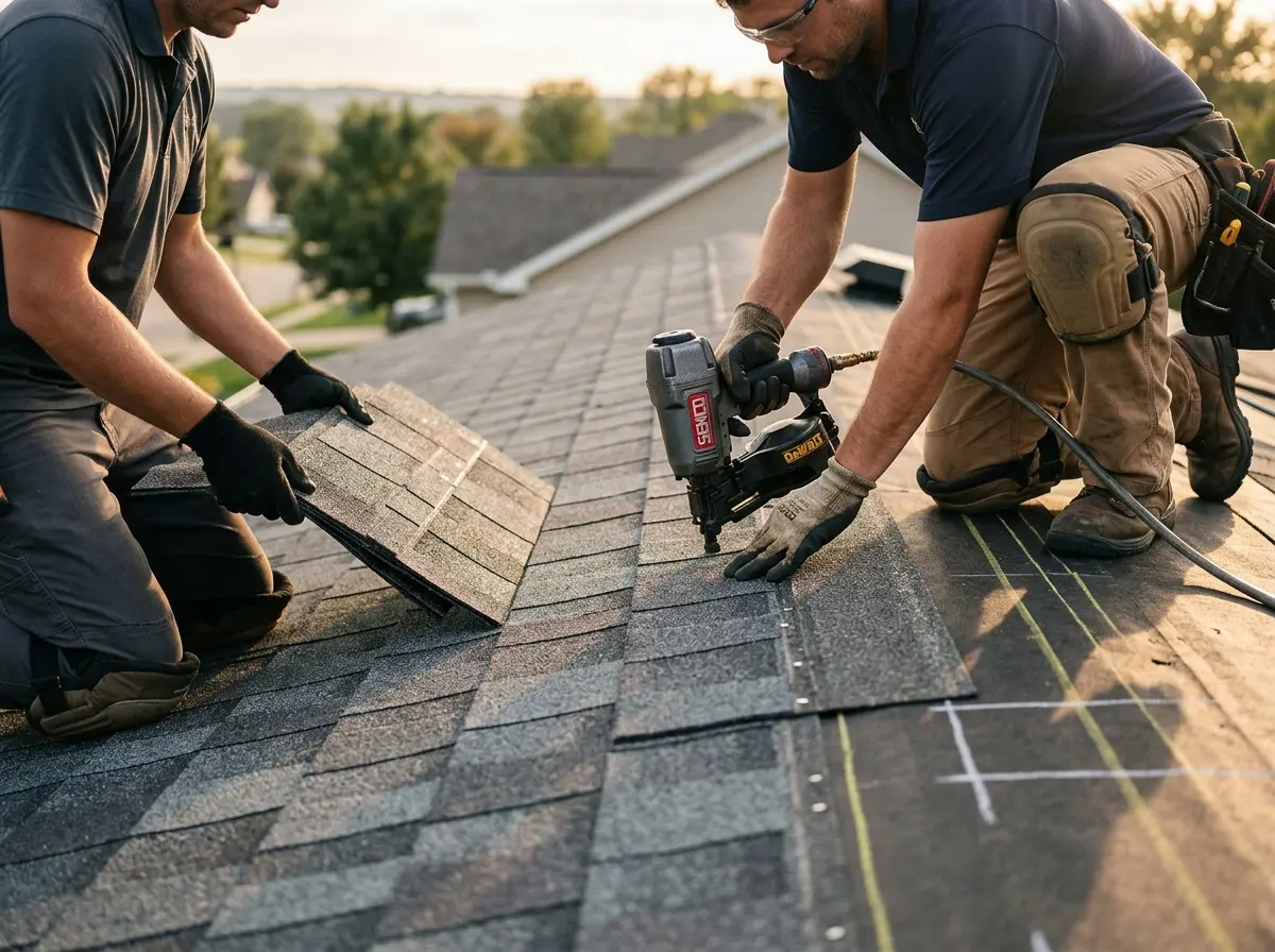 Professional roofer working on a residential roof in Fountain Hills